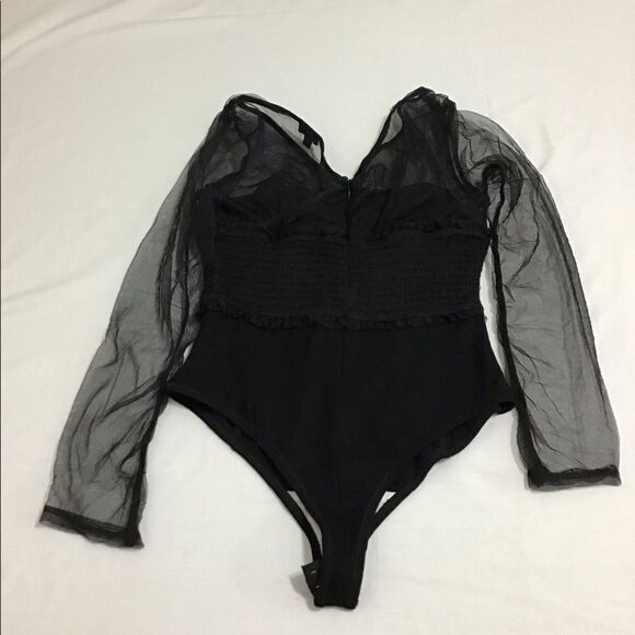 NBD Black Mesh Long Sleeve Bodysuit Sheer Mesh Corset Top Size Small - Picture 6 of 13